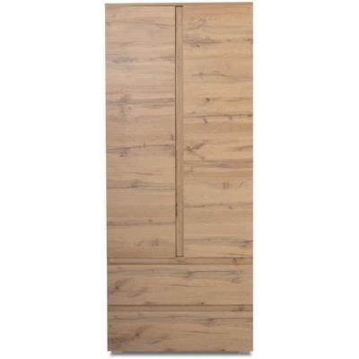 Armoire Chêne Décor - 2 portes + 2 tiroirs - L80 x H191 x P40 cm
