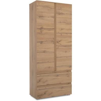 Armoire Chêne Décor - 2 portes + 2 tiroirs - L80 x H191 x P40 cm