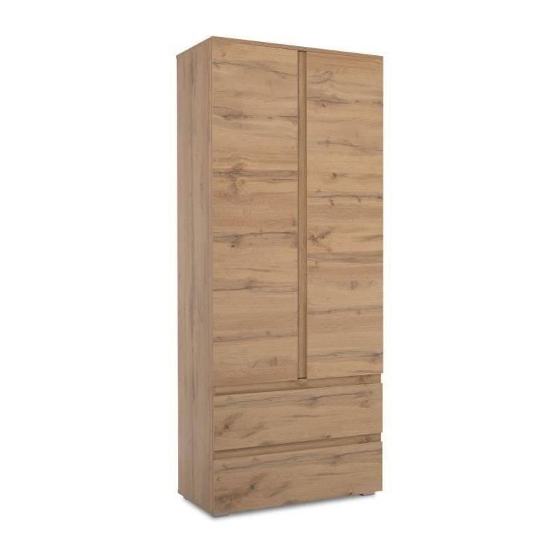 Armoire Chêne Décor - 2 portes + 2 tiroirs - L80 x H191 x P40 cm