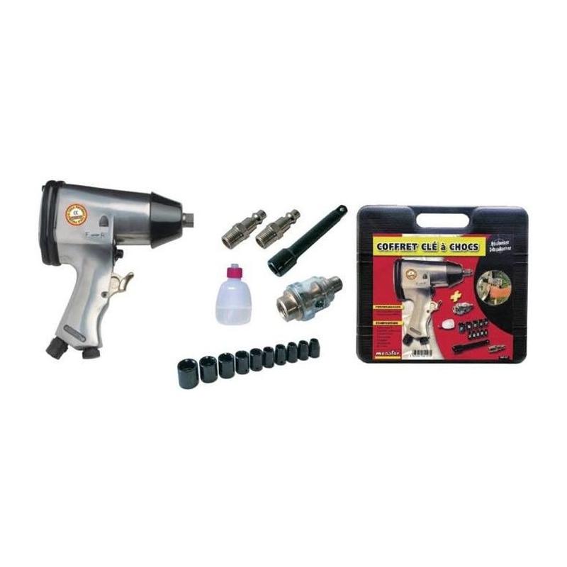 Clé à choc pneumatique 1/2 MECAFER avec 10 douilles - Outils pneumatiques
