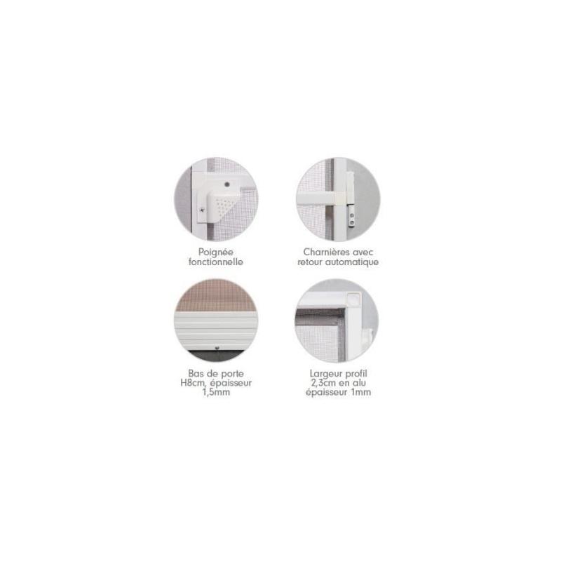 Moustiquaire porte battante L100 cm x H220 cm - Aluminium blanc, protection anti-insectes