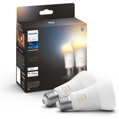 Pack de 2 ampoules LED connectées Philips Hue White Ambiance E27 - 75W, 1100 lm