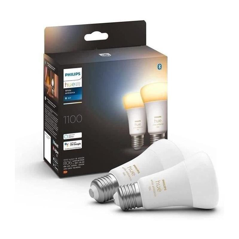 Pack de 2 ampoules LED connectées Philips Hue White Ambiance E27 - 75W, 1100 lm