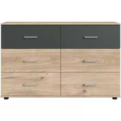 Commode RHODES - Chene Hickory/Gris - 6 tiroirs - 130x41x83cm