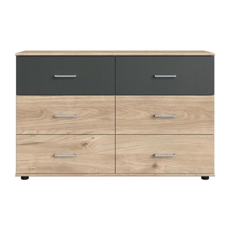 Commode RHODES - Chene Hickory/Gris - 6 tiroirs - 130x41x83cm