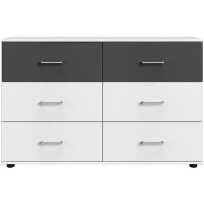 Commode RHODES 6 tiroirs Blanc/Graphite 130x41x83 - WIMEX