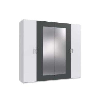 Armoire chambre RHODES Blanc/Graphite 4 portes 2 miroirs - 225x58x208 cm