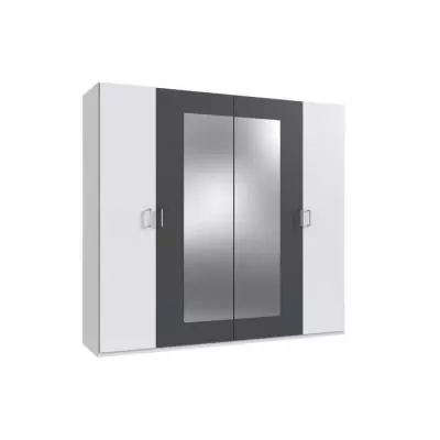 Armoire chambre RHODES Blanc/Graphite 4 portes 2 miroirs - 225x58x208 cm