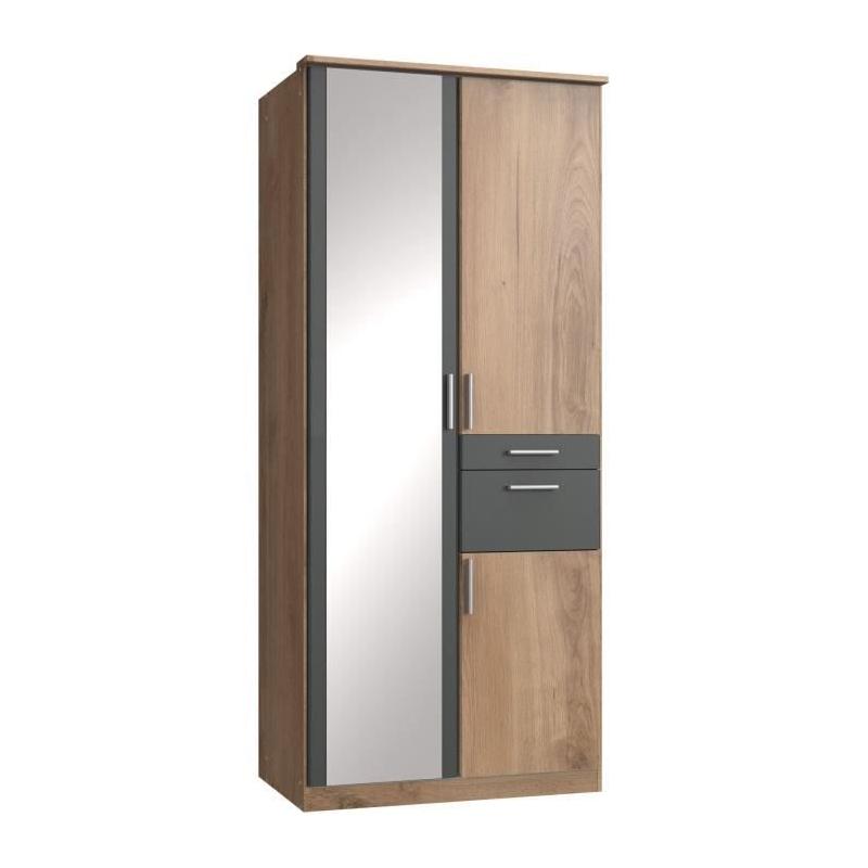 Armoire chambre élégante VOLOS - Chene poutre / Graphite