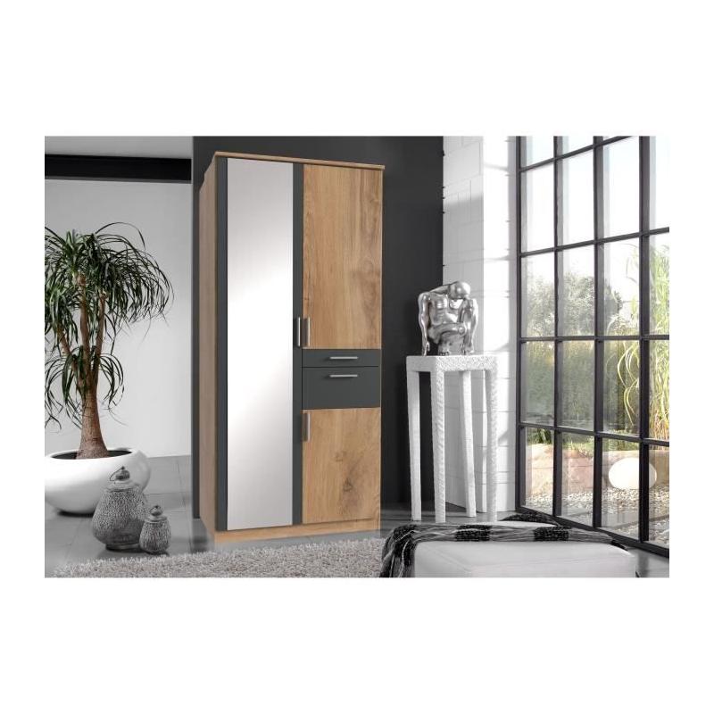 Armoire chambre élégante VOLOS - Chene poutre / Graphite