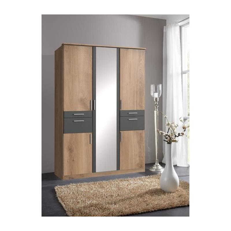 Armoire de chambre élégante - VOLOS - Chene poutre / Graphite - 5 portes