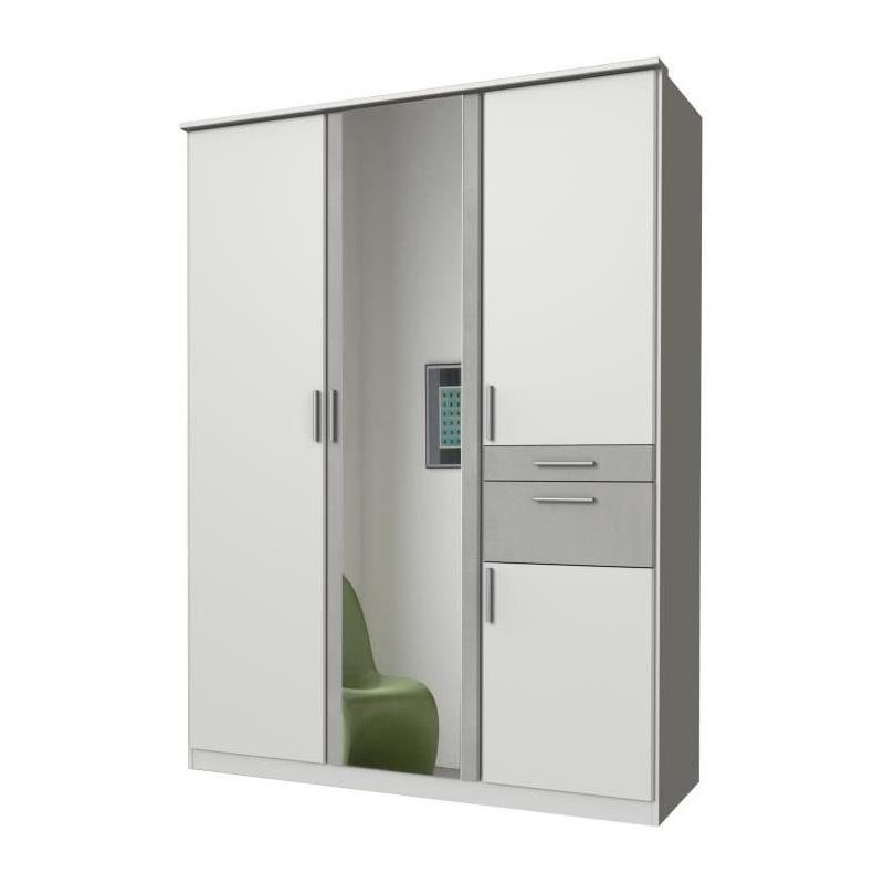 Armoire de chambre design - VOLOS - Blanc / Béton gris clair