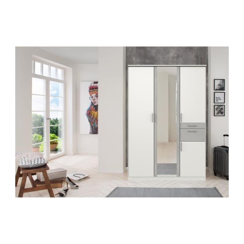 Armoire de chambre design - VOLOS - Blanc / Béton gris clair