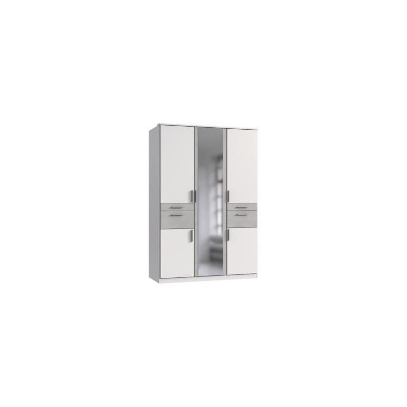 Armoire de chambre VOLOS - Blanc / Béton gris clair - 5 portes