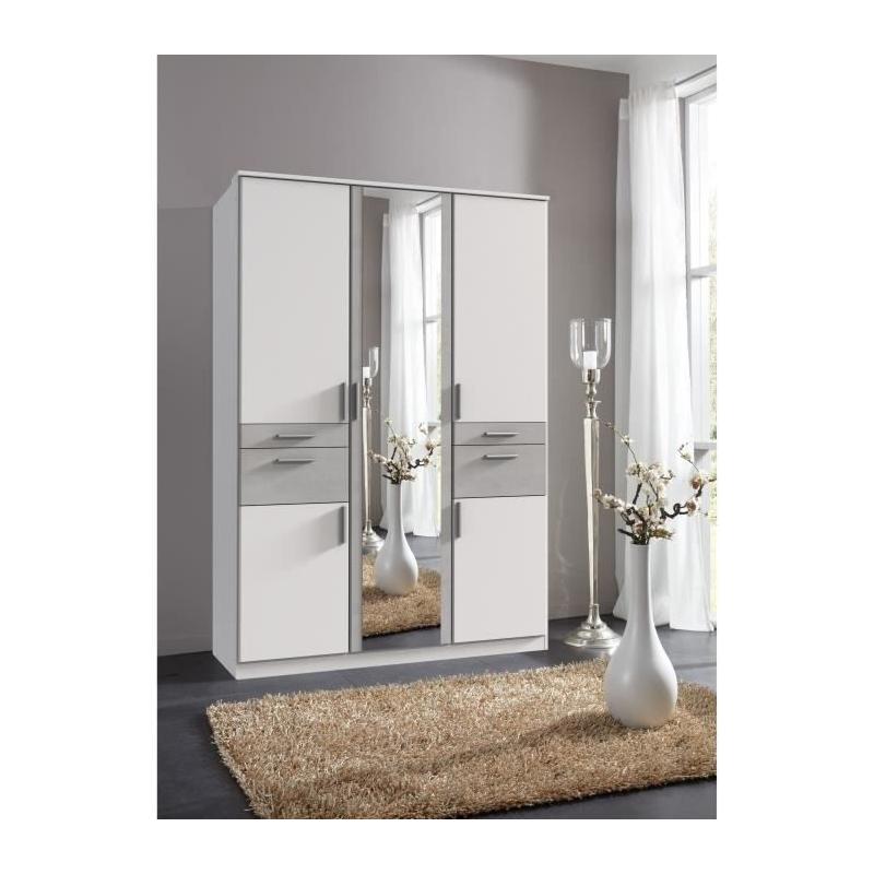Armoire de chambre VOLOS - Blanc / Béton gris clair - 5 portes
