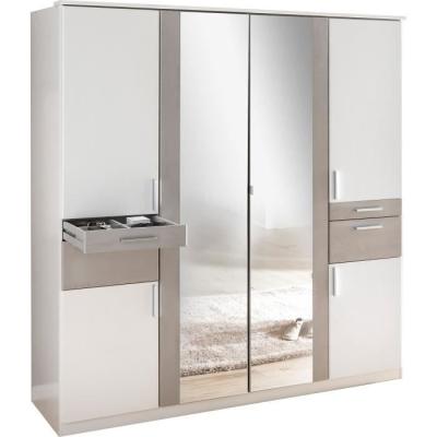 Armoire de chambre design - VOLOS - Blanc / Béton gris - 6 portes