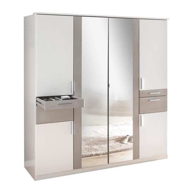 Armoire de chambre design - VOLOS - Blanc / Béton gris - 6 portes