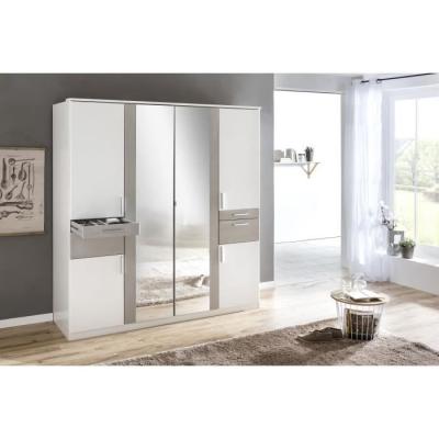 Armoire de chambre design - VOLOS - Blanc / Béton gris - 6 portes