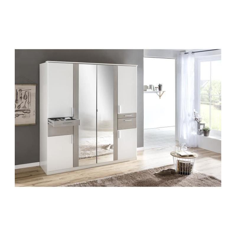 Armoire de chambre design - VOLOS - Blanc / Béton gris - 6 portes