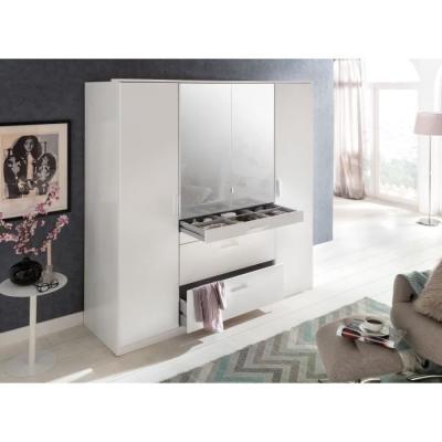 Armoire de chambre blanche 4 portes - 2 miroirs - 4 tiroirs