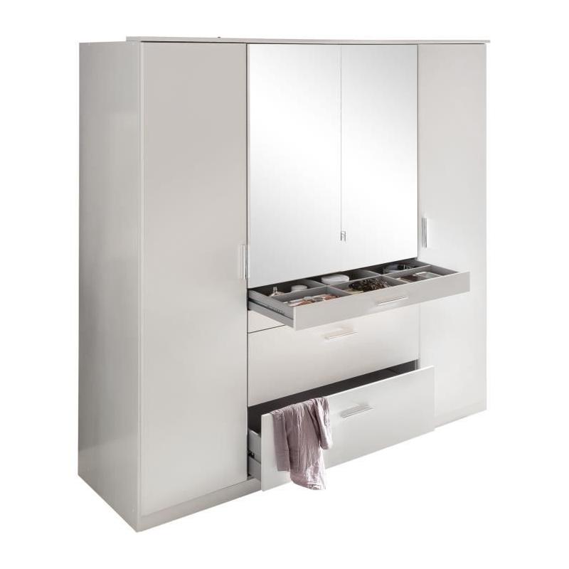 Armoire de chambre blanche 4 portes - 2 miroirs - 4 tiroirs
