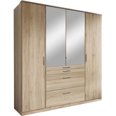 Armoire Chêne San Remo - 4 portes battantes - 2 miroirs - 4 tiroirs