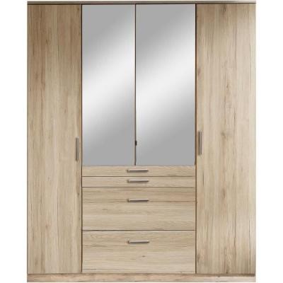 Armoire Chêne San Remo - 4 portes battantes - 2 miroirs - 4 tiroirs