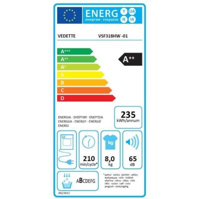 Sèche-linge pompe à chaleur VEDETTE VSF318HW - 8 kg - Blanc