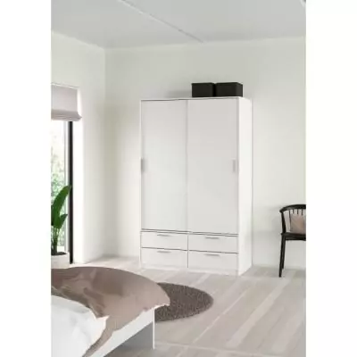 Armoire de chambre ONTARIO Blanc mat 2 portes 4 tiroirs