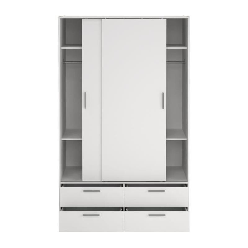 Armoire de chambre ONTARIO Blanc mat 2 portes 4 tiroirs