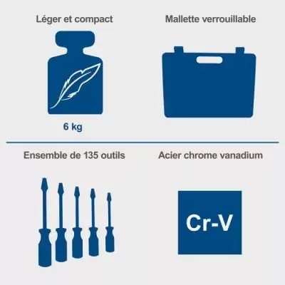Mallette Outils 135pcs - SCHAPPACH - Acier Chrome Vanadium