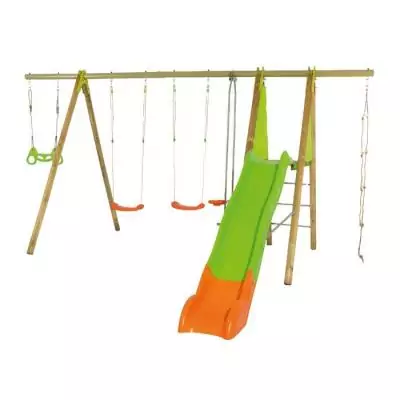Portique de jeux en bois avec poutre métal - TECHWOOD MAKUTA 2,30 m + toboggan - Pour 8 enfants