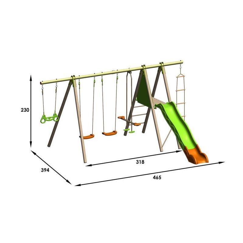 Portique de jeux en bois avec poutre métal - TECHWOOD MAKUTA 2,30 m + toboggan - Pour 8 enfants