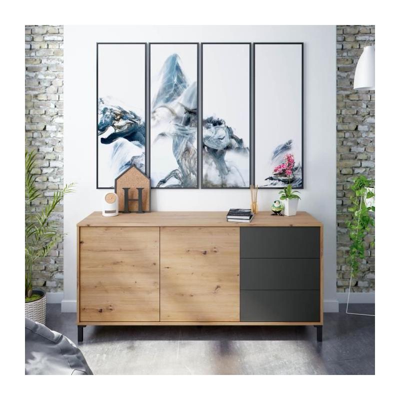 Buffet Brooklyn 2 portes 3 tiroirs - Chene et noir