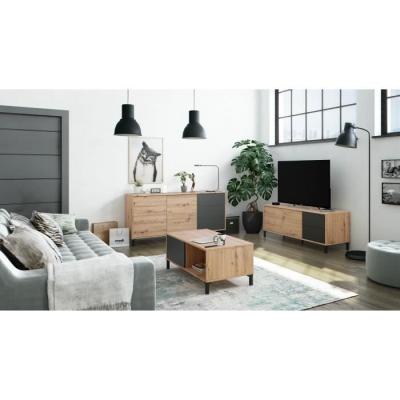 Buffet Brooklyn 2 portes 3 tiroirs - Chene et noir