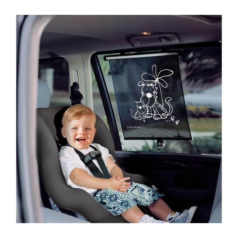 Store enrouleur de fenetre de voiture - DREAMBABY - Double face Zebra & Tigre Print - Réglable 2pcs - Protégez votre bébé du sol