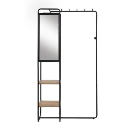 Meuble d'entrée LUTON - Design Métallique - Noir/Chêne - 100x185x37cm