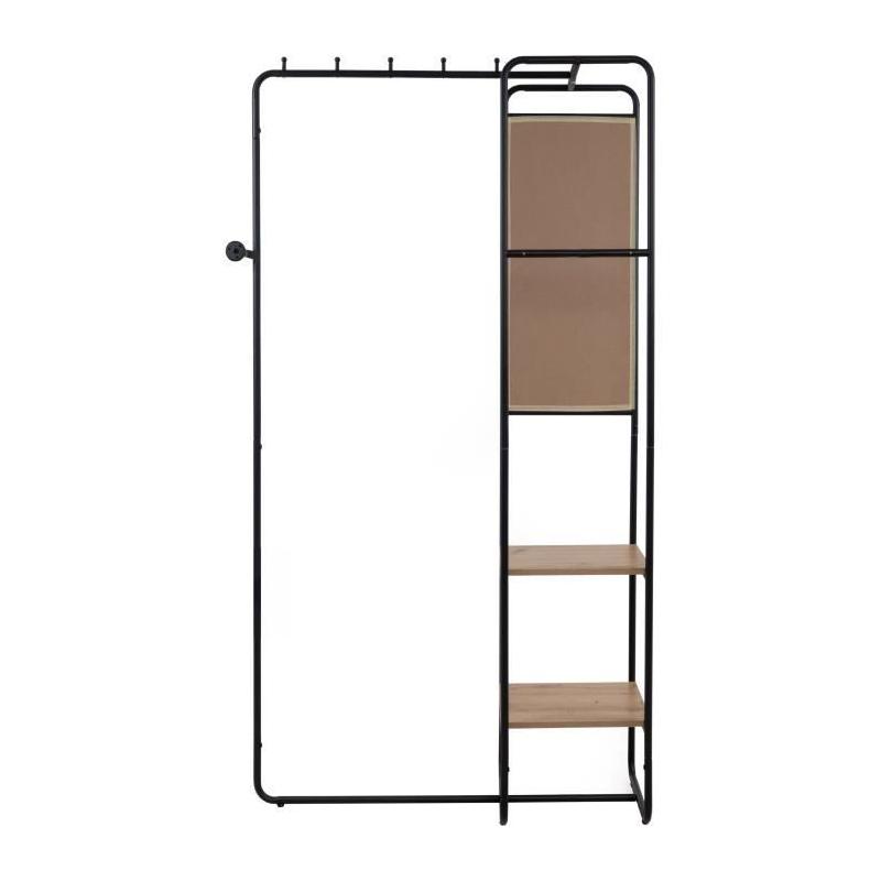 Meuble d'entrée LUTON - Design Métallique - Noir/Chêne - 100x185x37cm