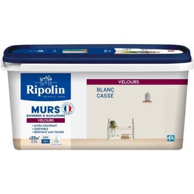 Peinture RIPOLIN Blanc cassé Velours 2,5L - Déco murs, boiseries & radiateurs