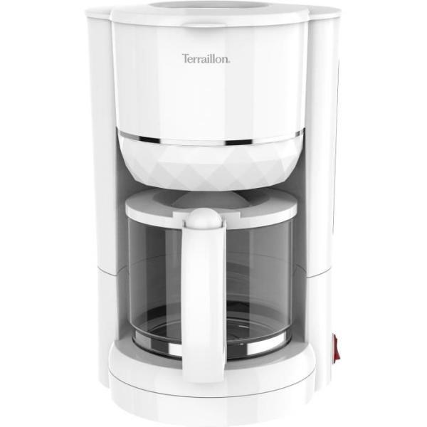 Cafetiere filtre – TERRAILLON - 15353 DIAMANT Blanc - 1.25L - 980W - Verseuse verre - Maintien au chaud