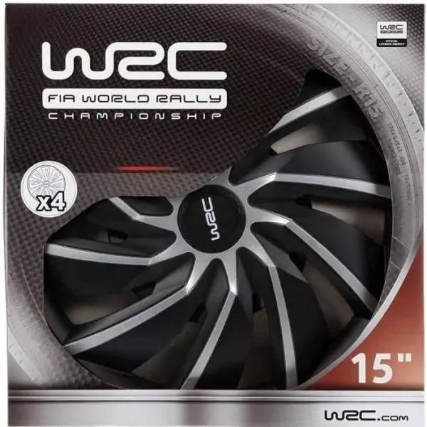 Lot de 4 enjoliveurs Bi-couleur gris & noir 15 pouces - WRC - TURBO - Look racing - Fixation simple et rapide par clips