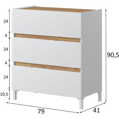 Commode TEMPUS 3 tiroirs - Chêne nodi et blanc - L79 x P41 x H90 cm