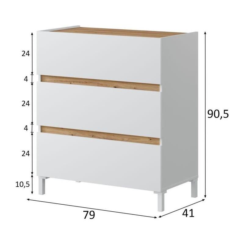 Commode TEMPUS 3 tiroirs - Chêne nodi et blanc - L79 x P41 x H90 cm