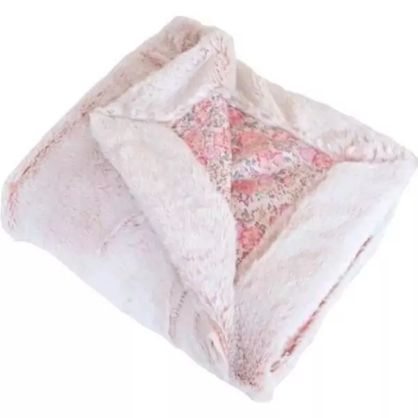 Couverture enfant en liberty et fausse fourrure - Rose - 75 x 100 cm