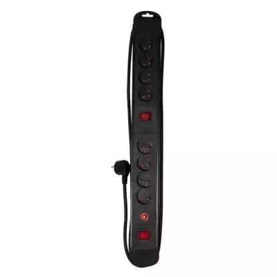 Multiprise CHACON Bloc 8 prises 16A avec 2 interrupteurs noir