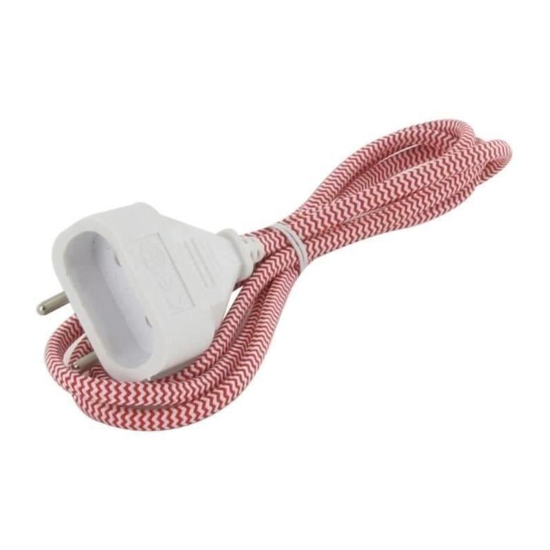 Rallonge textile rouge/blanc 6A - 1,5m - Prise blanche - Compact