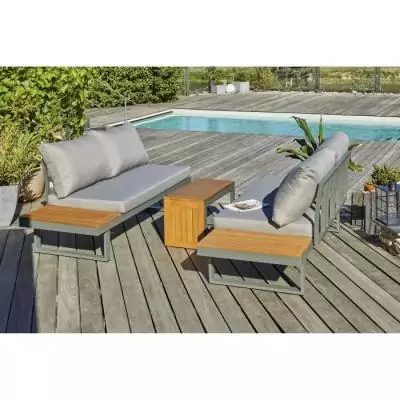 Salon de jardin modulable en bois d'acacia et aluminium - Kaki