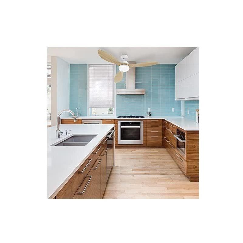 Ventilateur de plafond OKLAHOMA Blanc & Bois - Ø137cm 100W + LED