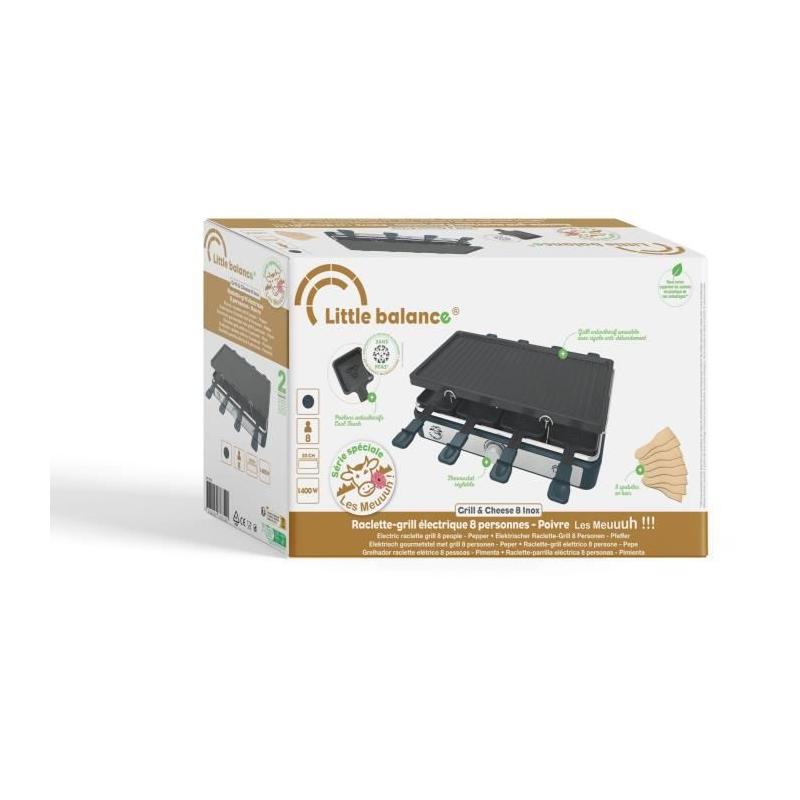 Appareil à raclette rectangulaire - LITTLE BALANCE - Maxi Grill & Cheese - Meuuh / poivre - 8 pers