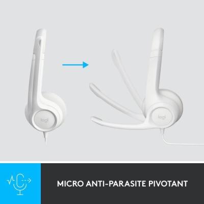 Casque Filaire Logitech H390 Blanc - Stéréo, Microphone Antibruit